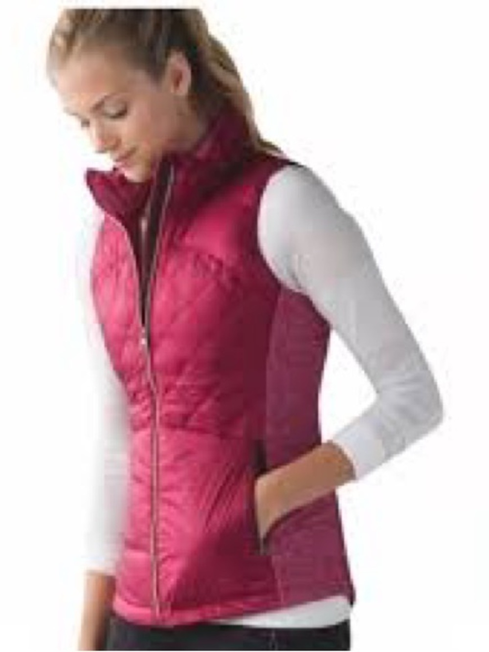 Lululemon Down For A Run Vest Womens 8 Berry Rumble Pink Quilted Puffer Vest